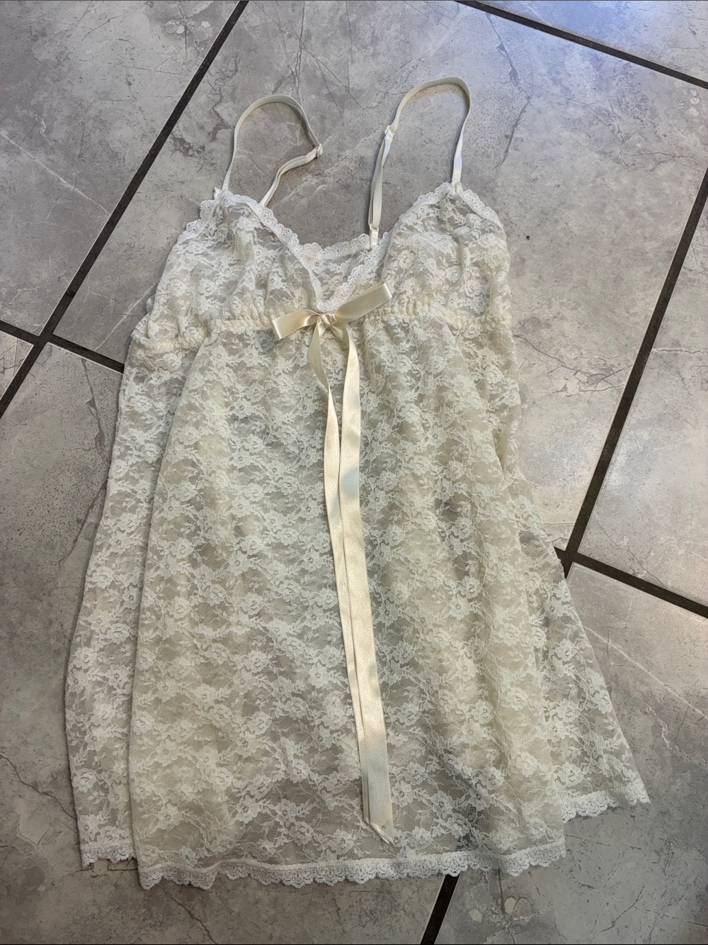 Women's Ivory Lace Babydoll Top with Satin Bow